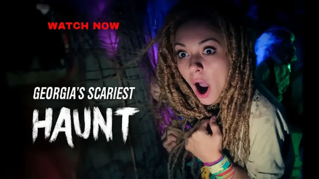 Guest screaming in promo video for America’s Scariest Haunt at Folklore Haunted House Atlanta